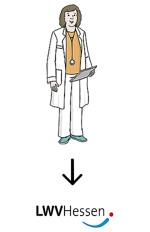 Piktogramm Ärztin Pfeil LWV Hessen Piktogramm Ärztin Pfeil LWV Hessen