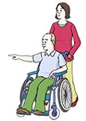 Mann im Rollstuhl und Assistenzkraft