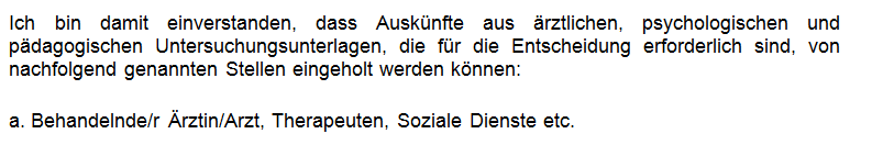 Textauszug Punkt 1.a. Befreiung von der ärztlichen Schweigepflicht