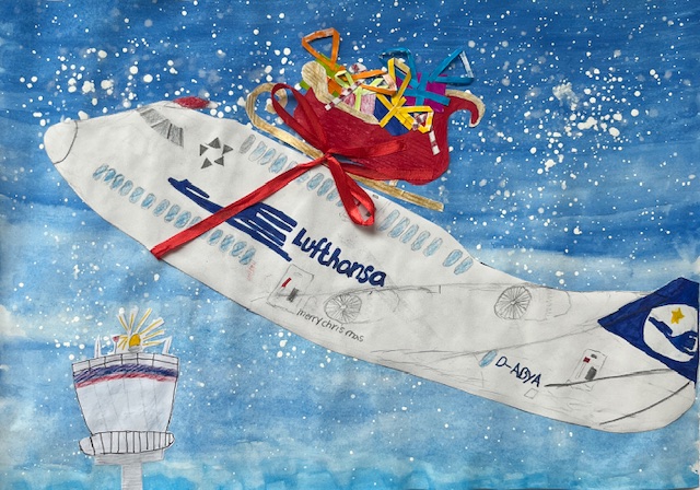 Siegermotiv ist eine sehr realitätsnah dargestellte Boeing mit einen roten Geschenkeschlitten obenauf