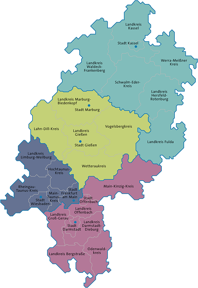 Hessenkarte mit den vier Regionen